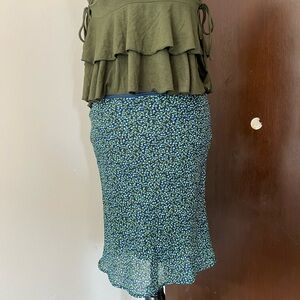 1990s Doki Geki Blue Floral Midi Skirt